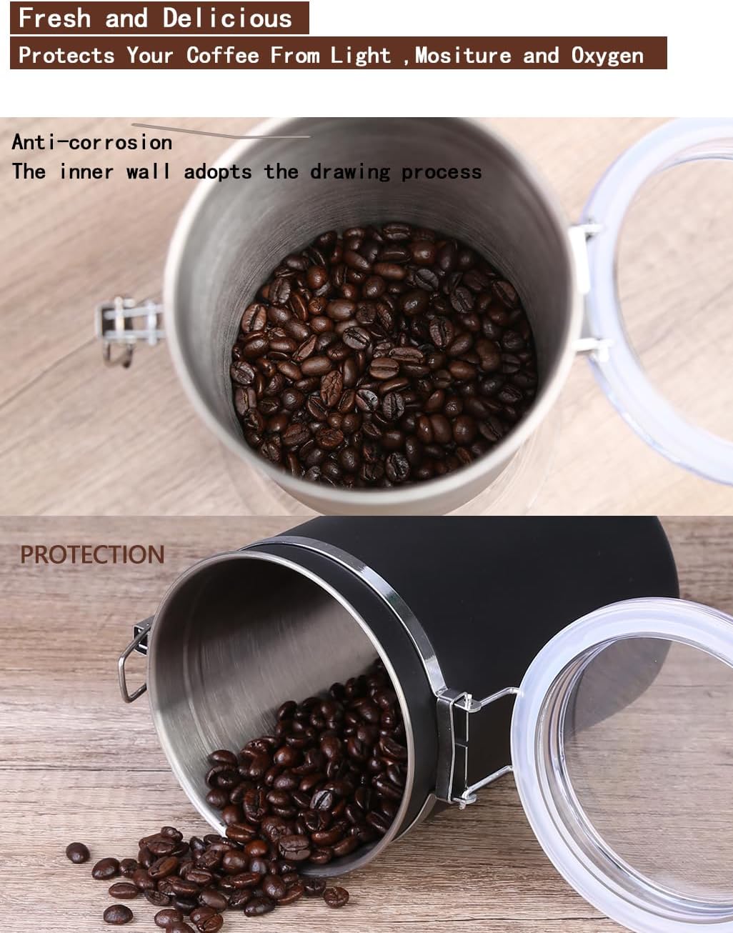 Stainless Steel Food Container with Clear Lids Airtight Container Stackable Small Canisters Kitchen Pantry Storage for Cereal, Snacks, Candy, Herbs, Spices, Sugar, Tea (1.8L Dark Black-2)