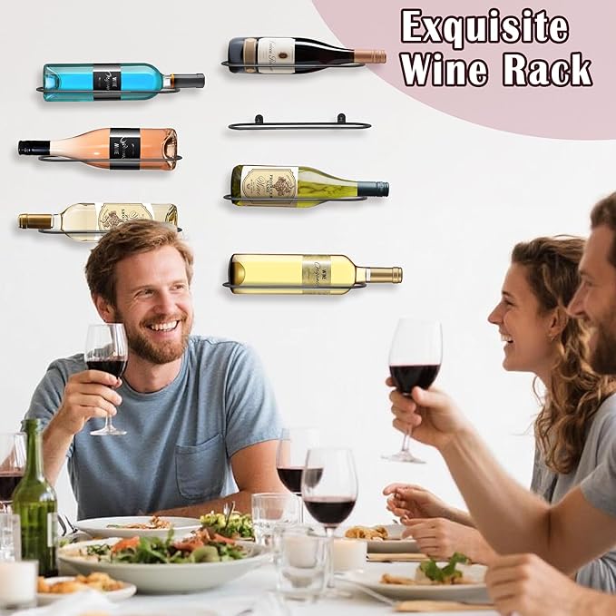 Wall Mounted Wine Rack: Metal Wall Mount Wine Bottle Holder - for Wine Cellar Home Kitchen Bar Decor - 4Pcs