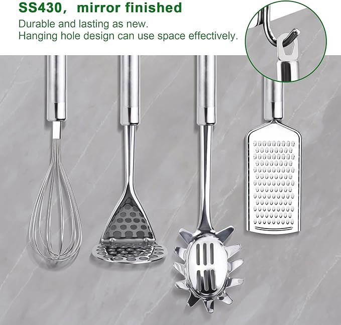 Stainless Steel Utensil Set, 28 Pcs Cooking Gadgets and Tools With Holder - Best Kitchen Tool Set Gift