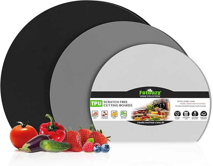 Fotouzy Silicone Cutting Boards for Kitchen Set of 3, Scratch-Free Flexible Cutting Board, Thick Rubber Cutting Board Mat, Nonslip TPU Cutting Mats, BPA Free, Dishwasher Safe, Multi Sizes