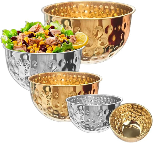 Gold Mixing Bowls Set of 5, Stainless Steel Mixing Bowls, Metal Nesting Salad Bowls Kitchen Food Storage Containers for Cooking, Baking, Prepping Christmas Serving, No Lids, 1.6/2/3.2/4.2/4.9 QT