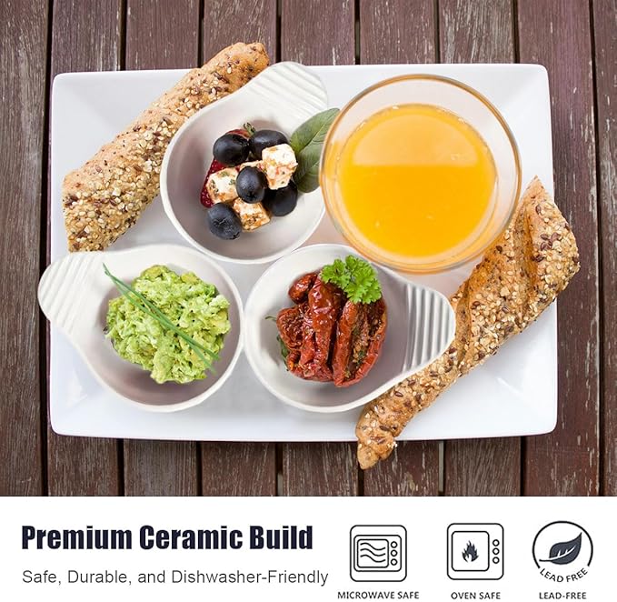 Porcelain Sauce Bowls with Handle, White, 4 oz / 4 Inch, Microwave Dishwasher Oven Safe, Small Ceramic Serving Bowls for Dipping Snacks Condiments Dessert, Set of 4