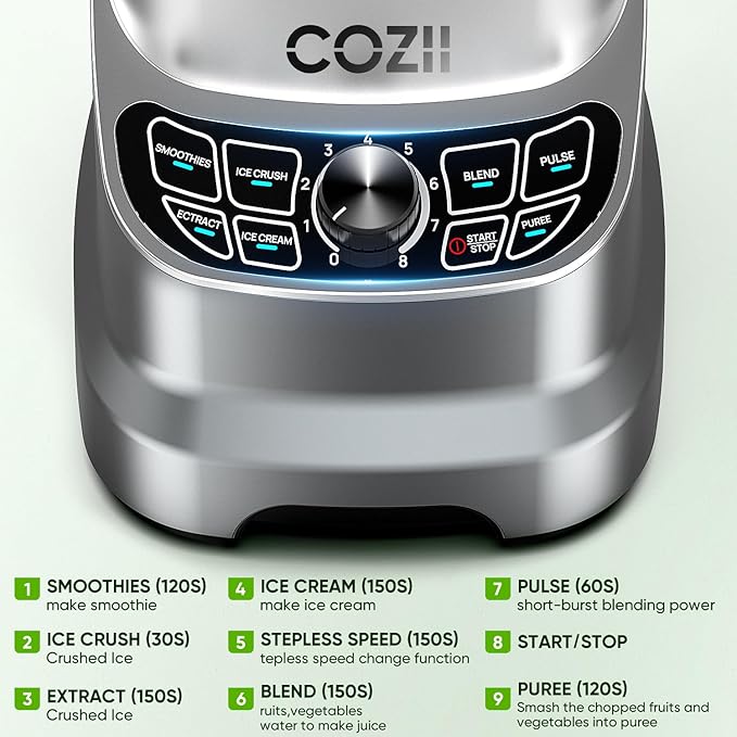 Blender 2000Watt, Countertop Blenders for Kitchen,64 Oz Pitcher/21-Oz To-go Cup, 7 Preset Programs for Ice Crush/Frozen Drinks/Nut Butter, High Speed, Dark Silver