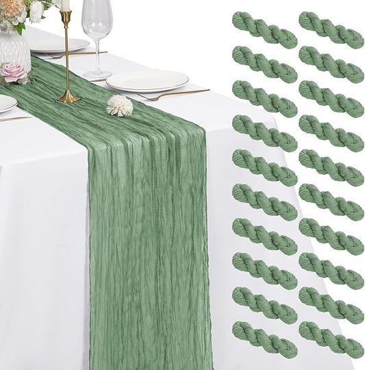 20 Pack Cheesecloth Table Runner Sage Green, Rustic Boho Gauze Fabric Table Runner Romantic Table Runner For Wedding, Festival, Birthday, Anniversary, Dinner and Outdoor Events (17.7 x 108 inch)