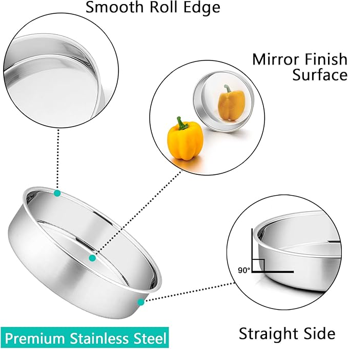 P&P CHEF Cake Pans Sets for Baking, 6" + 6" + 8" + 8" 4 Piece Stainless Steel Round Cake Pans Tin, Oven/Pot/Dishwasher Safe, Combination of Different Sizes, Leak-proof & Easy Clean