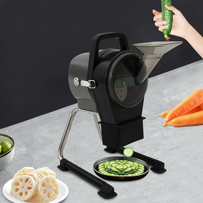 120V Commercial Food Processor,Electric Vegetable Cutter with 3 Feed Ports, Stainless Steel Vegetable Processor Detachable for Onion Shredder Potato, Veggie Processor Commercial Home Use