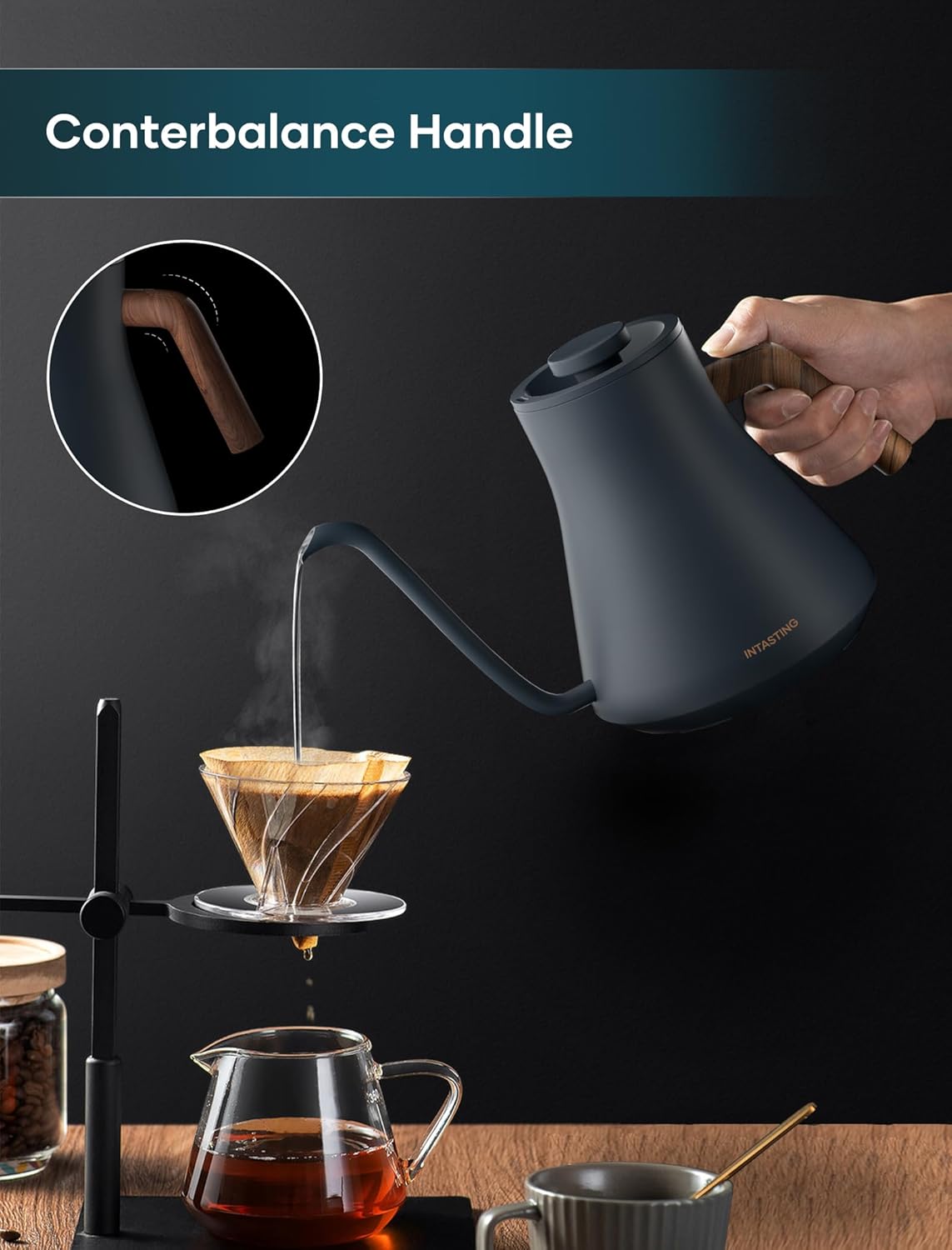 Electric Kettles, Gooseneck Electric Kettle, ±1℉ Temperature Control, Stainless Steel Inner, Quick Heating, for Pour Over Coffee, Brew Tea, Boil Hot Water, 0.9L Navy Blue