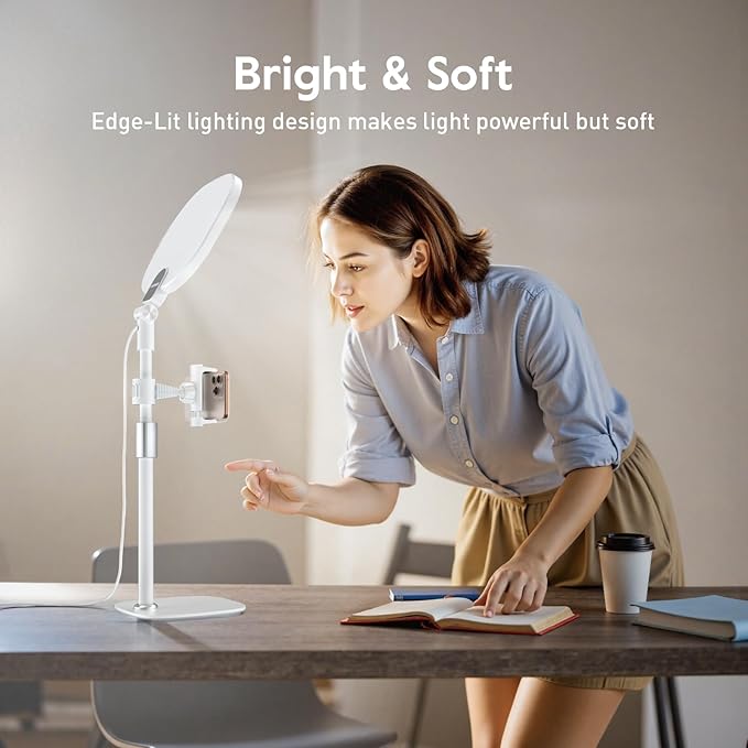 White 1Pack Video Conference Lighting for Zoom Meeting, Ring Light for Desk with Flexible Stand