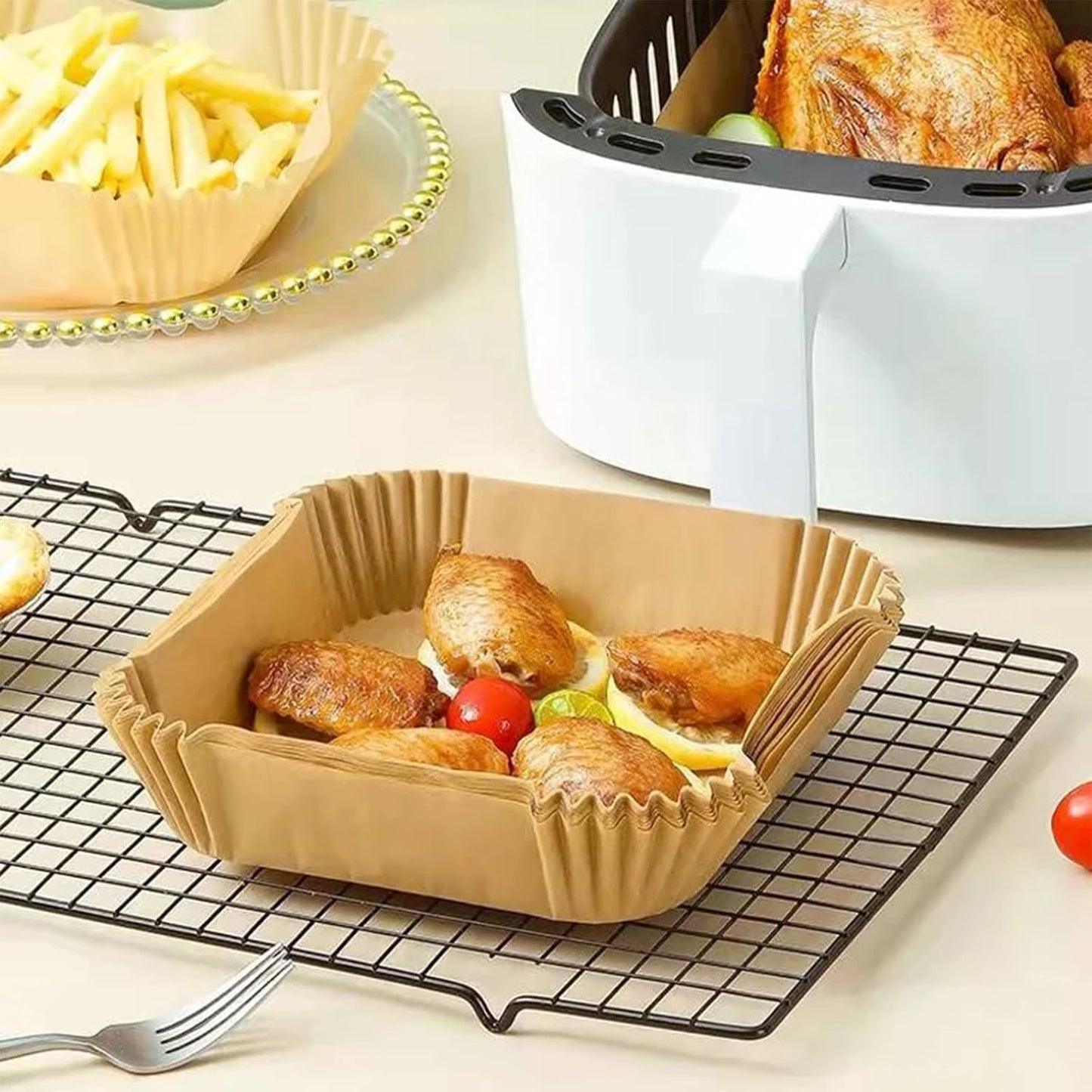 Air Fryer Paper Liners, 100PCS Square Parchment Paper, Air Fryer Disposable Paper Liner, 8 Inch Non-Stick & Oil-proof Air Fryer Liners for 5-8 QT Air Fryers, Microwave