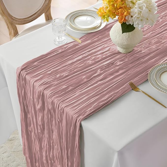 12 Pack Dusty Pink Cheesecloth Table Runner 35"×120" Gauze Fabric Table Runner Rustic Sheer Runner for Wedding Birthday Baby Shower Party Table Decoration Dusty Pink 12 Pack