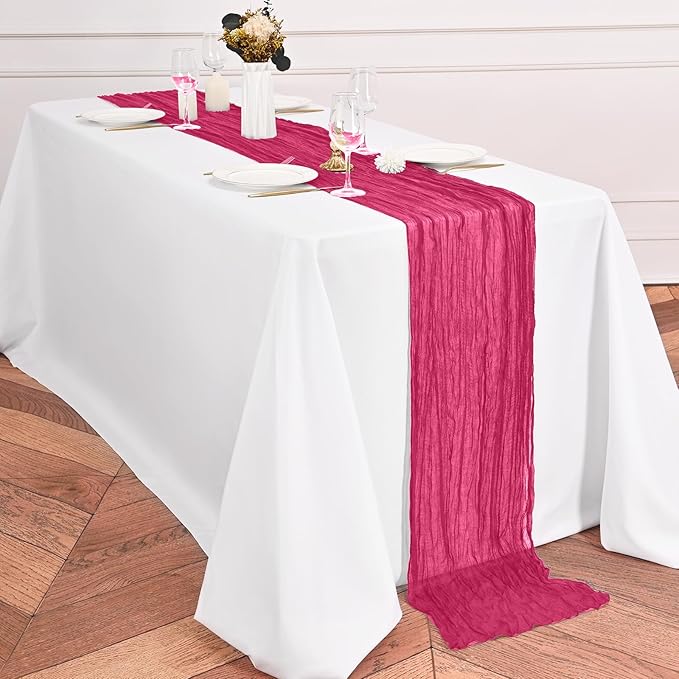24 Pack Hot Pink Table Runner 10Ft Cheesecloth Table Runner Rustic Gauze Table Runners Romantic Long Sheer Fabric Cheese Cloth Table Runners for Wedding Party Bridal Baby Shower