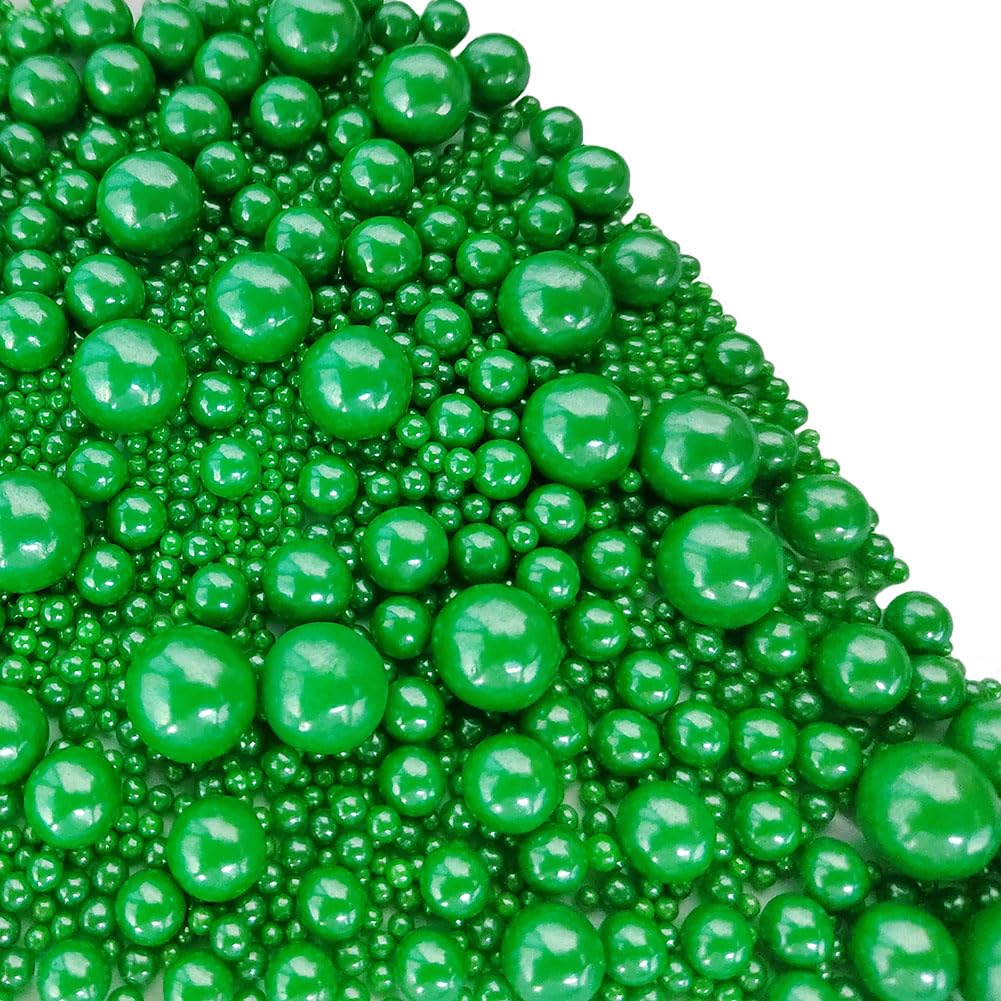 Edible Christmas Green Sugar Pearls Candy Sprinkles 120G/ 4.23Ounce Baking Cake Sprinkles Cupcake and Cake Topper Cookie Decorations Wedding Party Valentines Halloween Christmas Supplies
