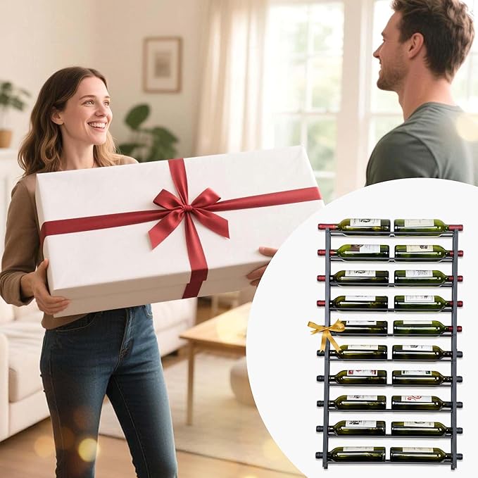 FLstudio Wall Mount Wine Rack: 20 Bottle Wall Wine Rack - Large Wine Storage Organizer Display Holder, Black Metal Wine Bottle Shelf for Bar, Kitchen, Cellar, Dining Room