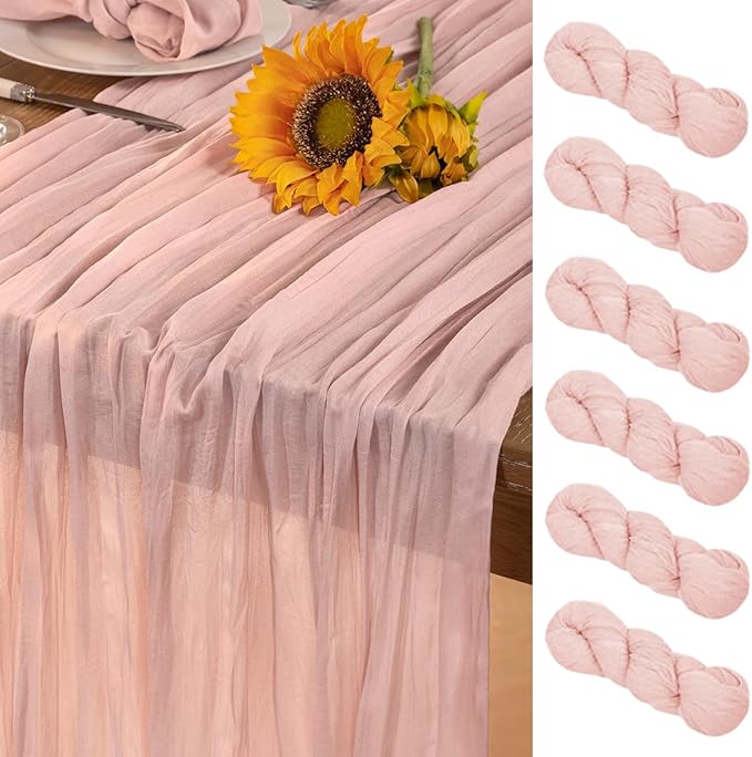 Pink Cheesecloth Table Runner 6 Pack Christmas Table Runners Boho Gauze 120 Inches Light Pink Cheese Cloth Table Decor for Xmas Holiday Season Wedding Bridal Girl Baby Shower Sweet 16 Party