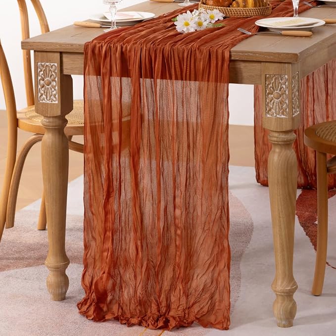MLMC 3 Pack Terracotta Table Runner 10ft Rustic Burnt Orange Cheesecloth Table Runner 35 x 120 inches Boho Cheese Cloth Centerpiece for Wedding Bridal Shower Pinic Thanksgiving Decor