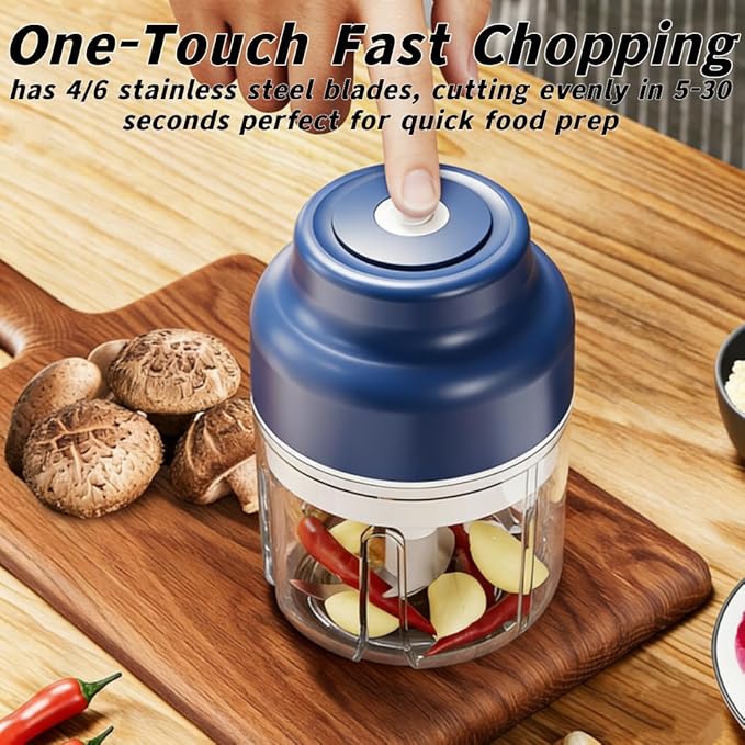 Electric Garlic Chopper, Mini Portable Veggie Chopper, 4/6 Stainless Steel Blades Small Food Processor with USB Rechargeable Wireless, One-Touch Operation for Garlic, Onion & Vegetables (Six knives,B)