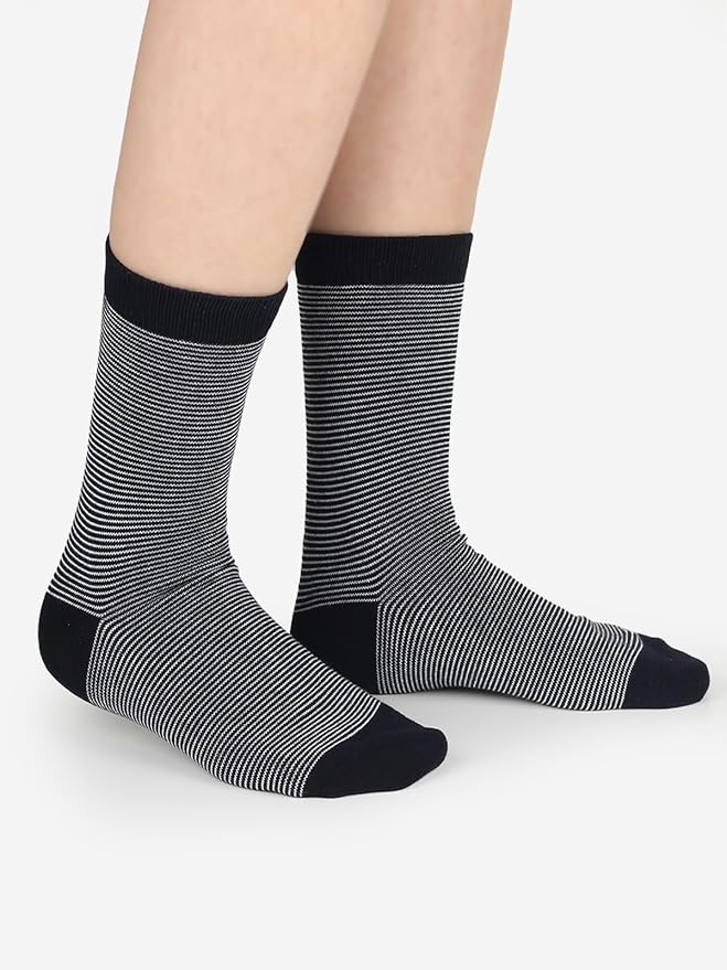 COTTON DAY Women's Soft Combed Cotton Dress Socks Seamless Toe Black White Gray Navy Blue Brown Beige