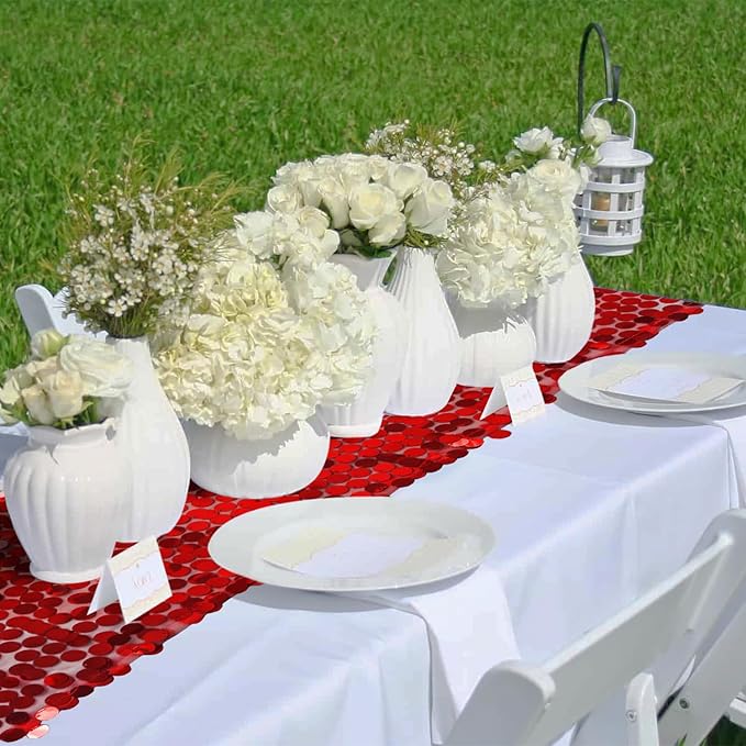 12 x 108 Inch Red Sequin Table Runner Glitter Rectangle Big Sequin Table Runner for Wedding Party Birthday Christmas Halloween Decoration (1 Pack)