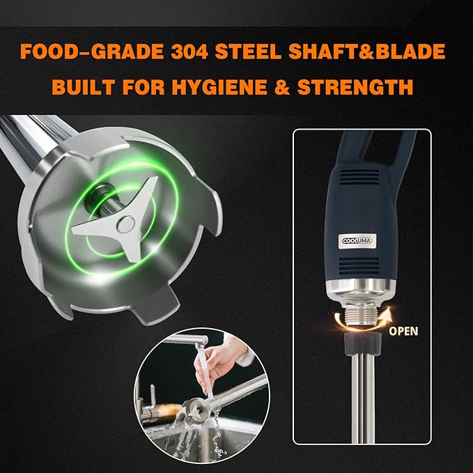 X-Heavy Huty 750W Commercial Immersion Blender, 20 Inch Removable Shaft, 8,000-19,000 RPM Variable Speed, 42 Gallons Hand Mixer, Secure Dual Button Start.
