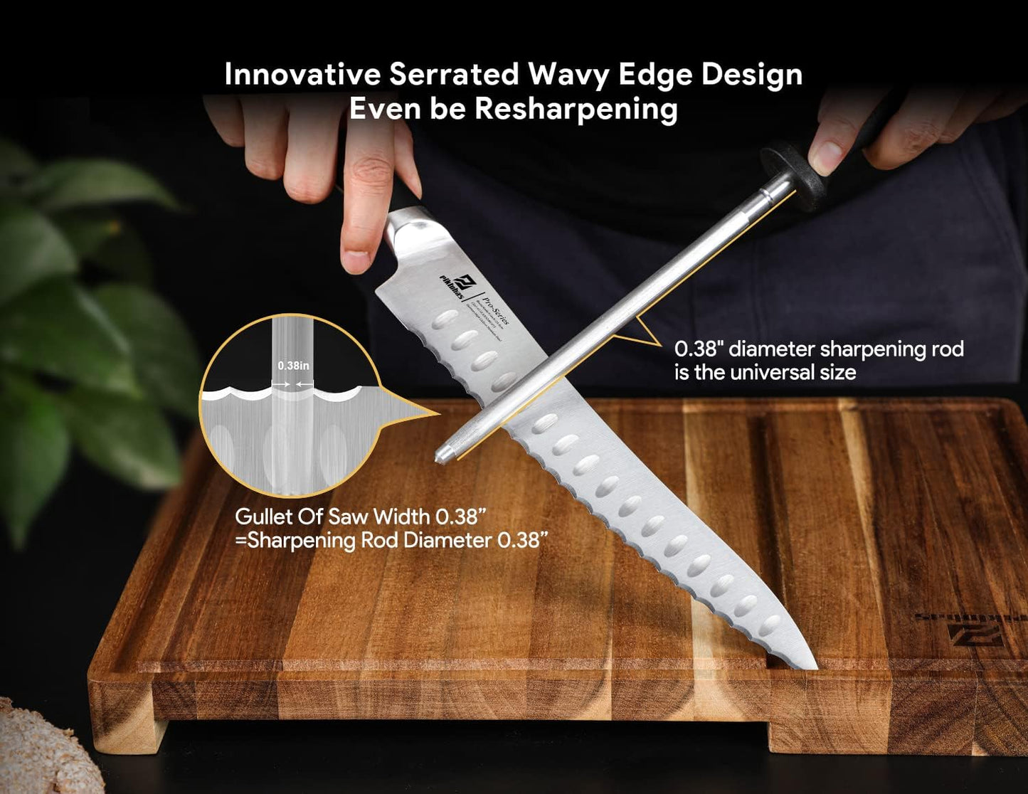 Resharpenable Bread Knife, 10 Inch Multifunction Serrated Knife for Homemade Bread, Razor Sharp Sourdough Slicing with Innovative Wavy Edge for Efficient Cutting, Baking & Wedding Gifts