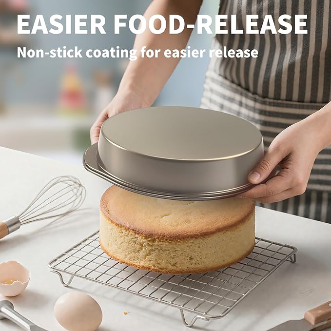 8-Inch Cake Pan Set of 3, Nonstick Round Baking Pans with 50PCS Parchment Papers, Durable Birthday Circle Pan with Handle for Multi-Layer Cakes, Dishwasher Safe