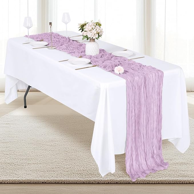 6 Pack Lavender Cheesecloth Table Runner 17x108 Inch Semi Sheer Boho Gauze Cheese Cloth Fabric Table Runners, for Wedding Party Baby Shower Birthday Home Decor Garden