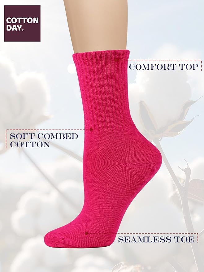 COTTON DAY Women's Soft Combed Cotton Dress Socks Seamless Toe Black White Gray Navy Blue Brown Beige
