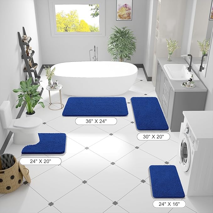 OLANLY Bathroom Rugs 59x35, Extra Soft Absorbent Chenille Bath Rugs, Rubber Backing Quick Dry, Machine Washable Bath Mats for Bathroom Floor, Tub and Shower, Home Decor Accessories, Royal Blue