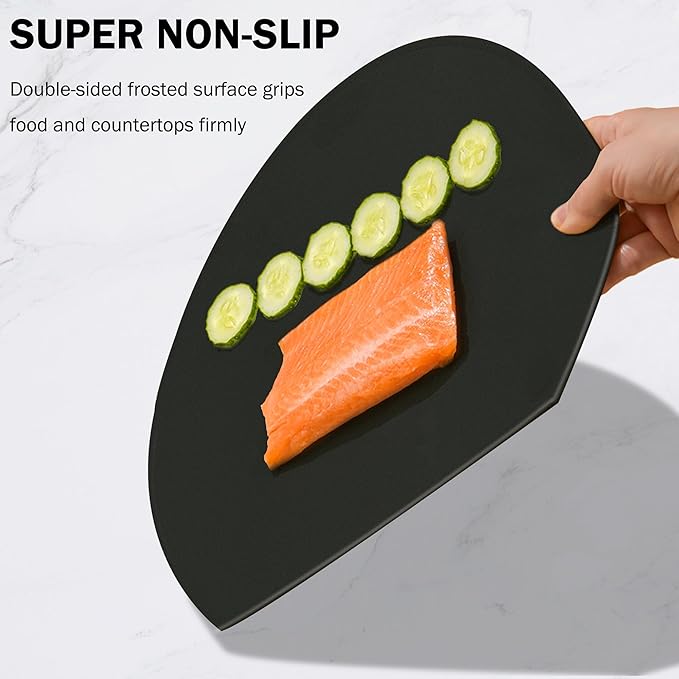 Fotouzy TPU Silicone Cutting Boards for Kitchen, Thick Rubber Flexible Cutting Board Mats, Black Cutting Mats Nonslip, Half Round Cutting Mat for Kitchen Dishwasher Safe, BPA Free, Multi Sizes 3 Pcs