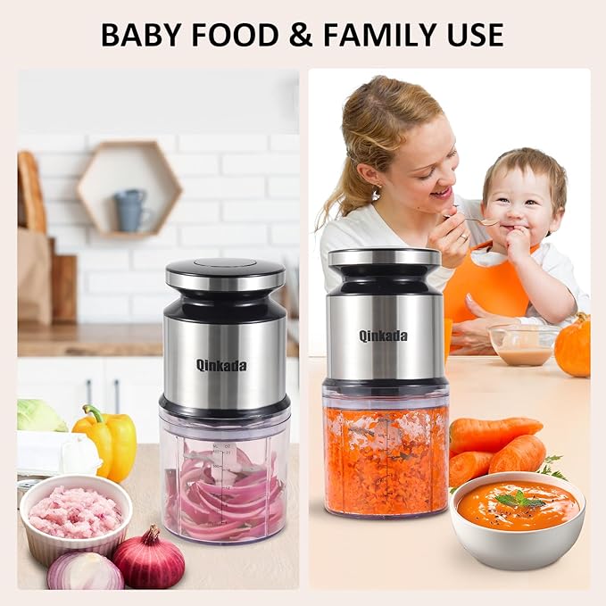 Mini Food Processor, 2.5 Cup/ 600 ML Baby Food Maker, 400 W Power Electric Grinder Chopper for Fruit, Vegetable, Meat, Baby Food Puree Blender (Sliver)