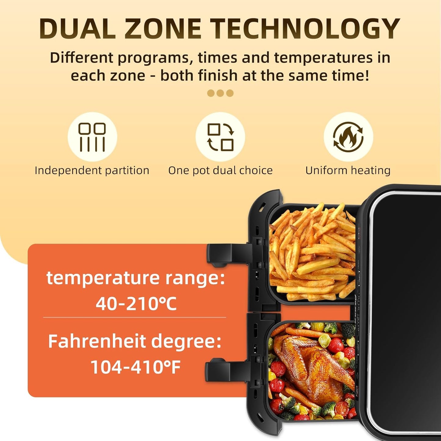 Air Fryer XL 8.5QT, Dual Zone 6 in 1 Air Fryer for Roast, Bake, Dehydrator, Defrost, Reheat for Quick Meals, Airfryers for Family Use
