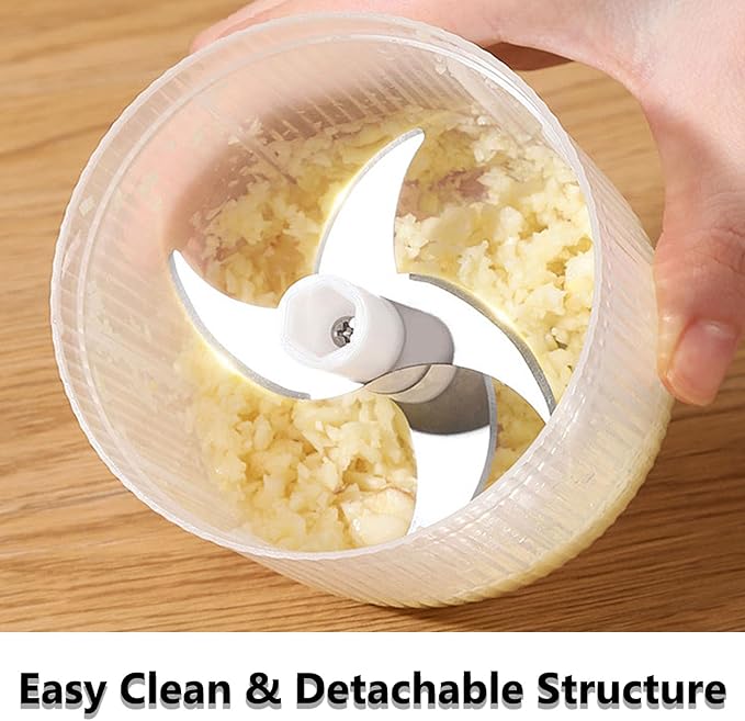 Electric Garlic Chopper, Mini Portable Veggie Cutter, 300ml Cordless Garlic Grinder Onion Masher, Portable Vegetable Cutter for Garlic, Onions, Herbs, Spices & Baby Food (Blue, 6 Blade+Egg Beater)