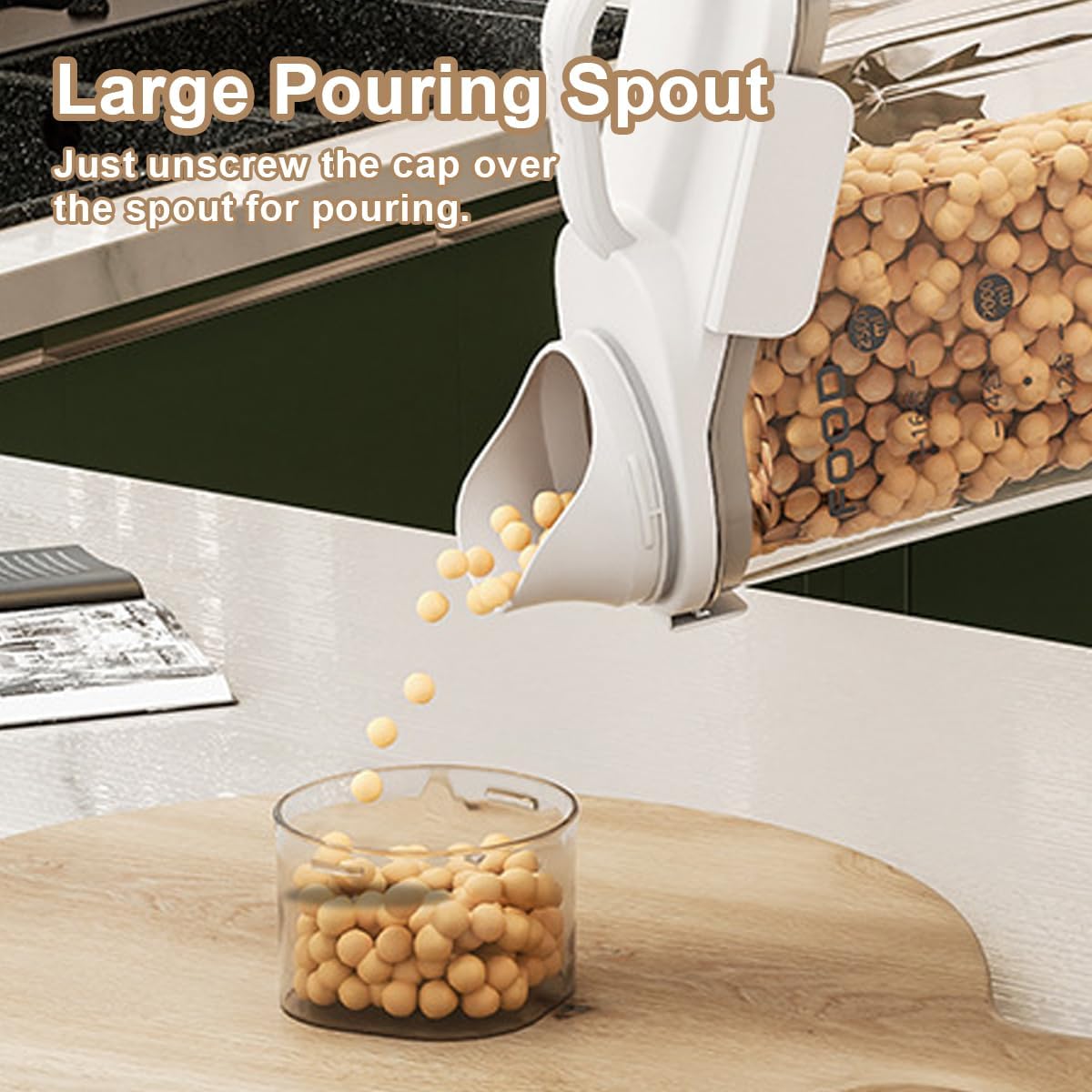 1 Piece Cereal Containers Storage, 2.8L/95oz Airtight Large Dry Food Storage Containers with Pouring Spout Measuring Cup for Snacks Grain Rice,BPA Free Dispenser Plastic Bin, 1PC