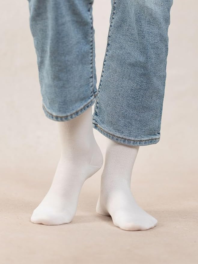 COTTON DAY Women's Soft Combed Cotton Dress Socks Seamless Toe Black White Gray Navy Blue Brown Beige