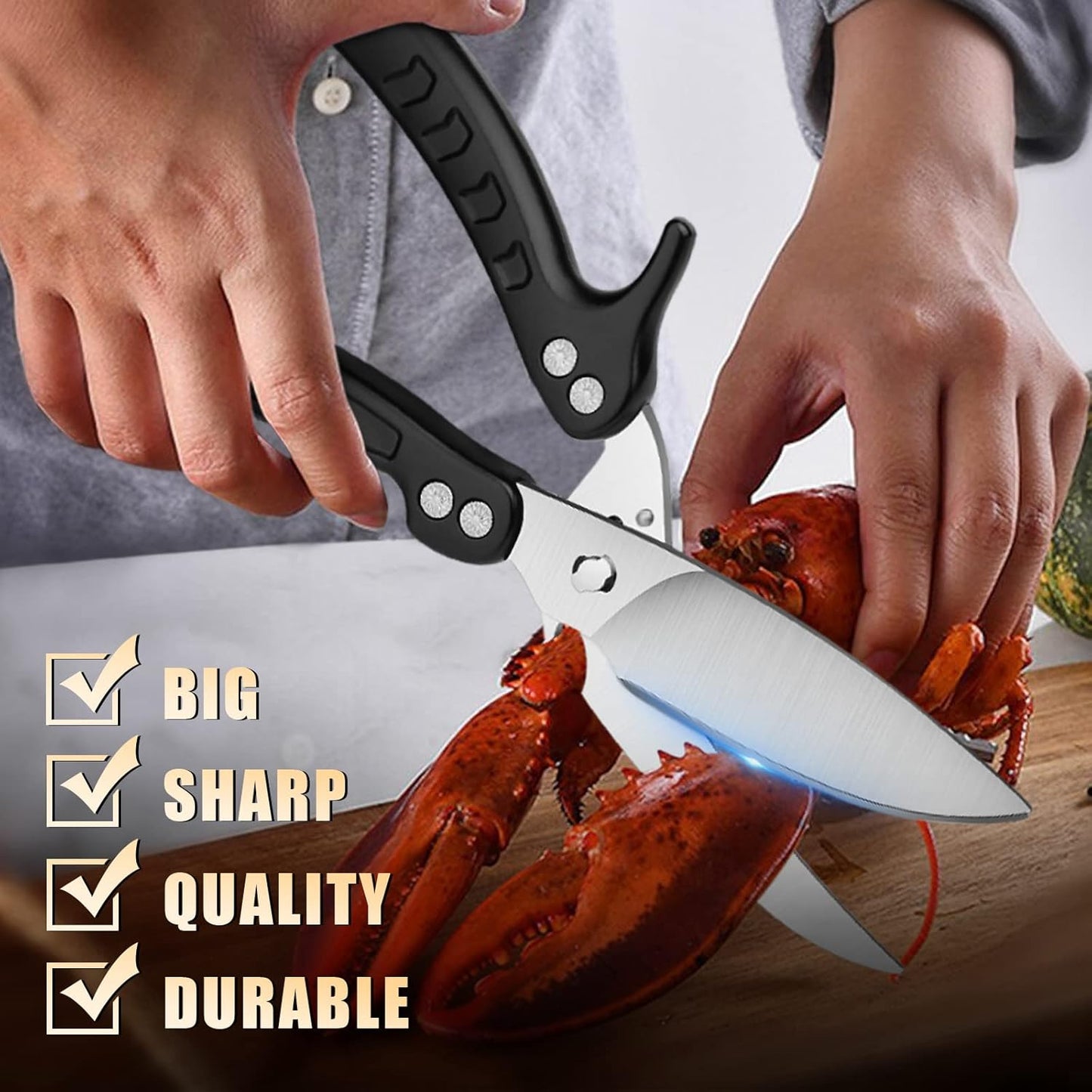 DRAGON RIOT Heavy Duty Poultry Shears - A Must Have Kitchen Shears for Chicken and Meat Cutting - Dishwasher Safe and Stainless Food Kitchen Scissors for Thanksgiving(Black)