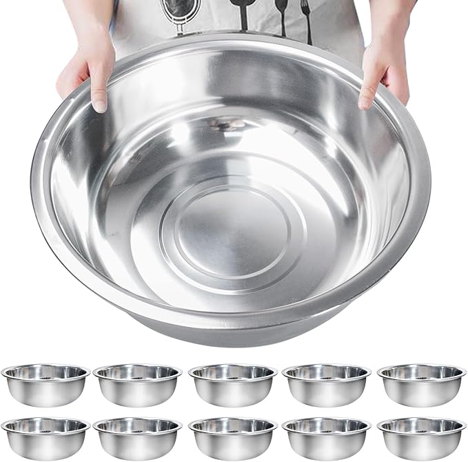 10 Pcs Stainless Steel Mixing Bowls Set 13 Qt Extra Large Bowl Salad Bowl Basin 16 Inch Stackable Large Metal Mixing Bowls for Dishwasher Mirror Polish Bowls for Home Kitchen Cooking Baking Supplies