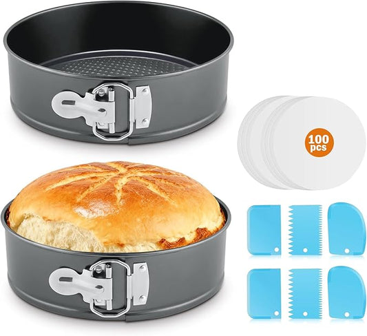 Springform Pan 9 Inch Nonstick with Removable Bottom, Leakproof Cheesecake Pans for Baking, 54 PCS Cake Pan Set with 1 Pcs Pans, 3 Pcs Scrappers and 50 PCS Parchment Paper. (2)