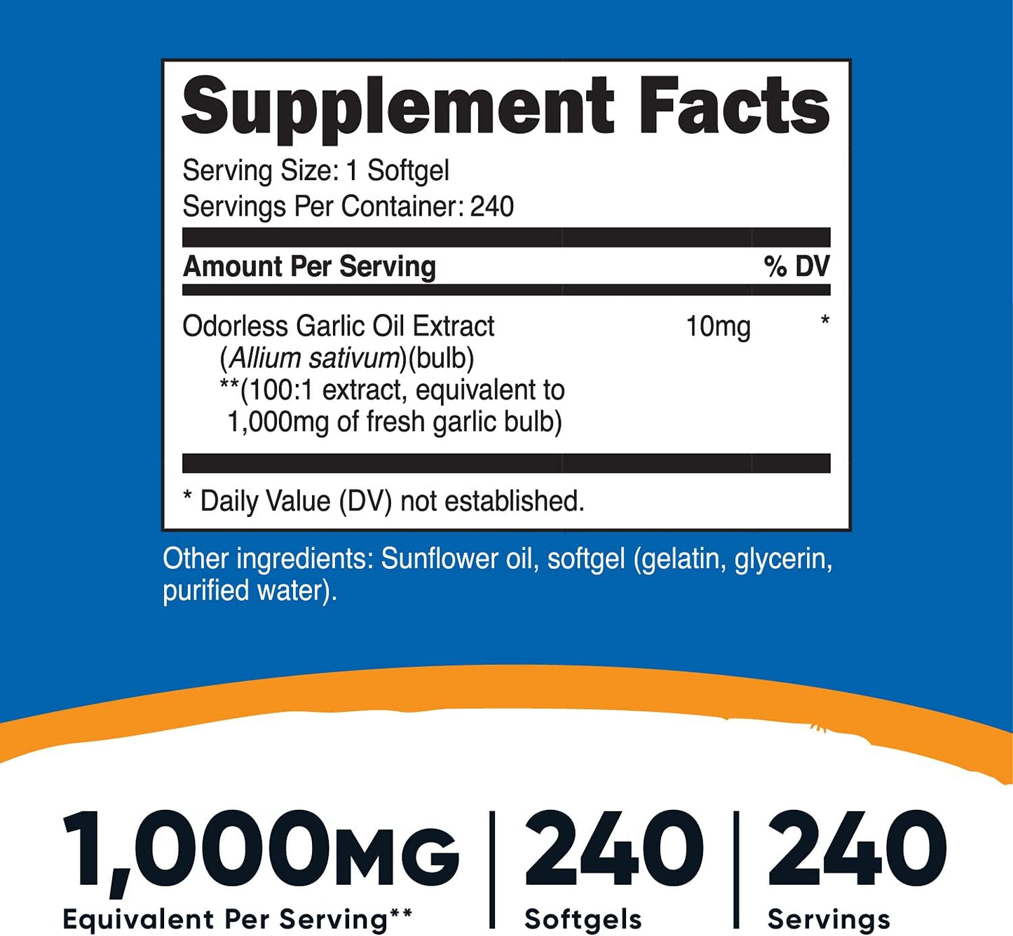 Nutricost Garlic 1000mg, 240 Softgels (2 Bottles) - Orderless, Premium Gluten Free Supplement