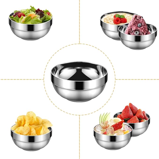 Stainless Steel Bowls, 10 Pack 15 Oz Stainless Bowl Stackable Mixing Bowls Stainless Steel Mixing Bowls, Double Wall Kitchen Bowl Set For Sauces, Rice, Noodle, Ice Cream