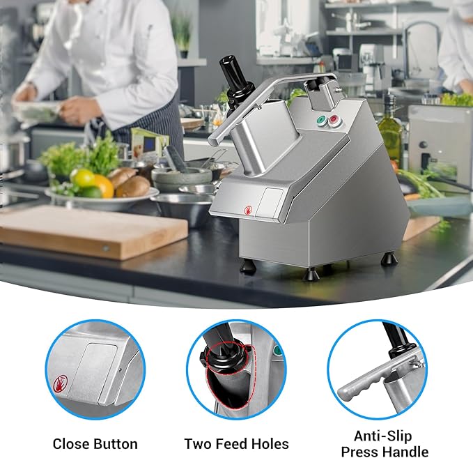 Commercial Vegetable Chopper with 6 blades, Electric Food Processor for Slicing Dicing Shredding, Professional Cheese Grater, 550W Veggie Cutter for Restaurant, Hotel School, Cafeteria, Buffet