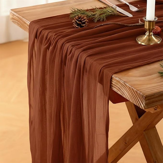 Terracotta Fall Thanksgiving Cheesecloth Table Runner, 10 FT Boho Rustic Cheese Cloth Gauze, 35x120 Inches Burnt Orange Centerpieces for Wedding Thanksgiving Friendsgiving Party Decor, 1 Pack