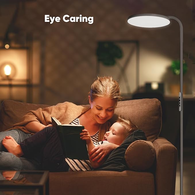 36W LED Floor Lamp, Super Bright Standing Lamp, Modern Stepless Dimmable Torchiere Tall Lamp with Remote Control, 350°Rotating Head Reading Floor Lamp for Living Room, Bedroom, Office - Brown