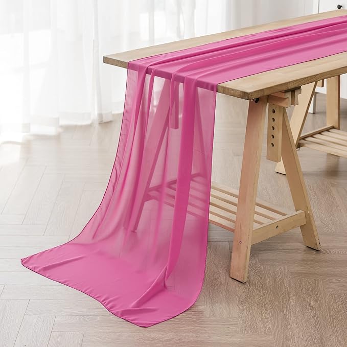 6Pack 9ft Chiffon Table Runner 14x108 Inch Sheer Romantic Table Runner for Wedding Birthday Party Bridal Shower Outdoor Decoration-Fuchsia