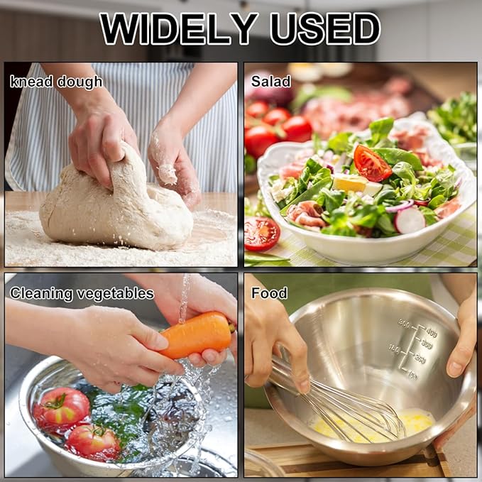 Stainless Steel Mixing Bowls Set of 5, Small Metal Mixing Bowl for Baking, Prepping, Cooking and Serving, Salad, Vegetables,Sizes 9.4" 8.6" 7.8" 6.3" 5.5" (Lid not Included) (set of 5)
