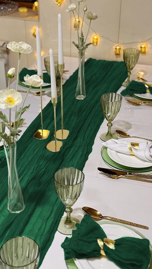 20 Pack Cheesecloth Table Runner Forest Green, Rustic Boho Gauze Fabric Table Runner Romantic Table Runner For Wedding, Festival, Birthday, Anniversary, Dinner and Outdoor Events (17.7 x 108 inch)