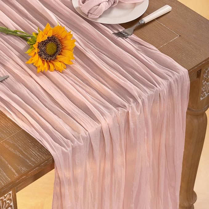 Pink Cheesecloth Table Runner 6 Pack Christmas Table Runners Boho Gauze 120 Inches Light Pink Cheese Cloth Table Decor for Xmas Holiday Season Wedding Bridal Girl Baby Shower Sweet 16 Party