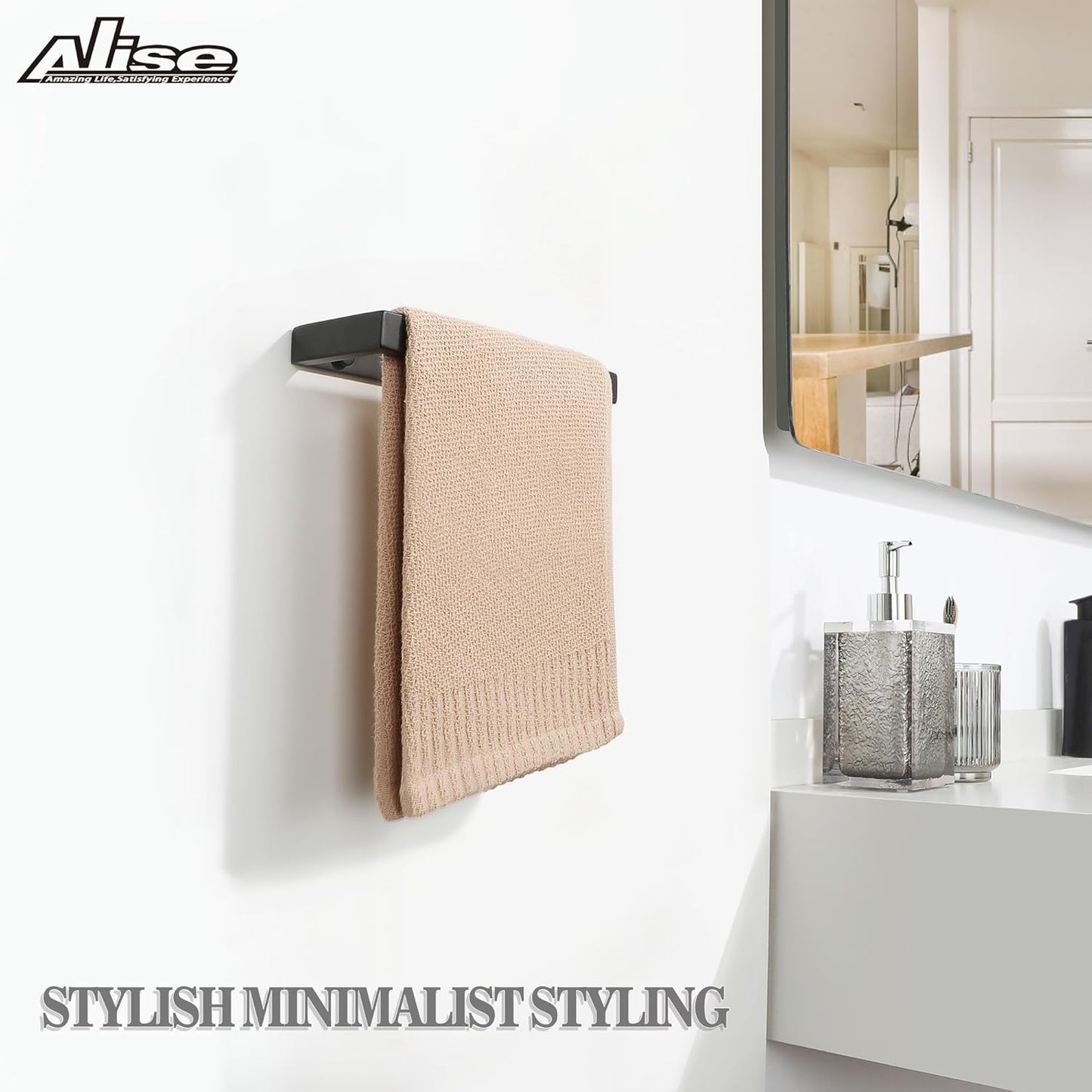 Alise Bath Towel Bar,Wall Mount Towel Holder Towel Rack Towel Hanger for Bathroom Lavatory,8 Inch SUS304 Stainless Steel Towel Rail,Matte Black GJF020-B【2-Pack】