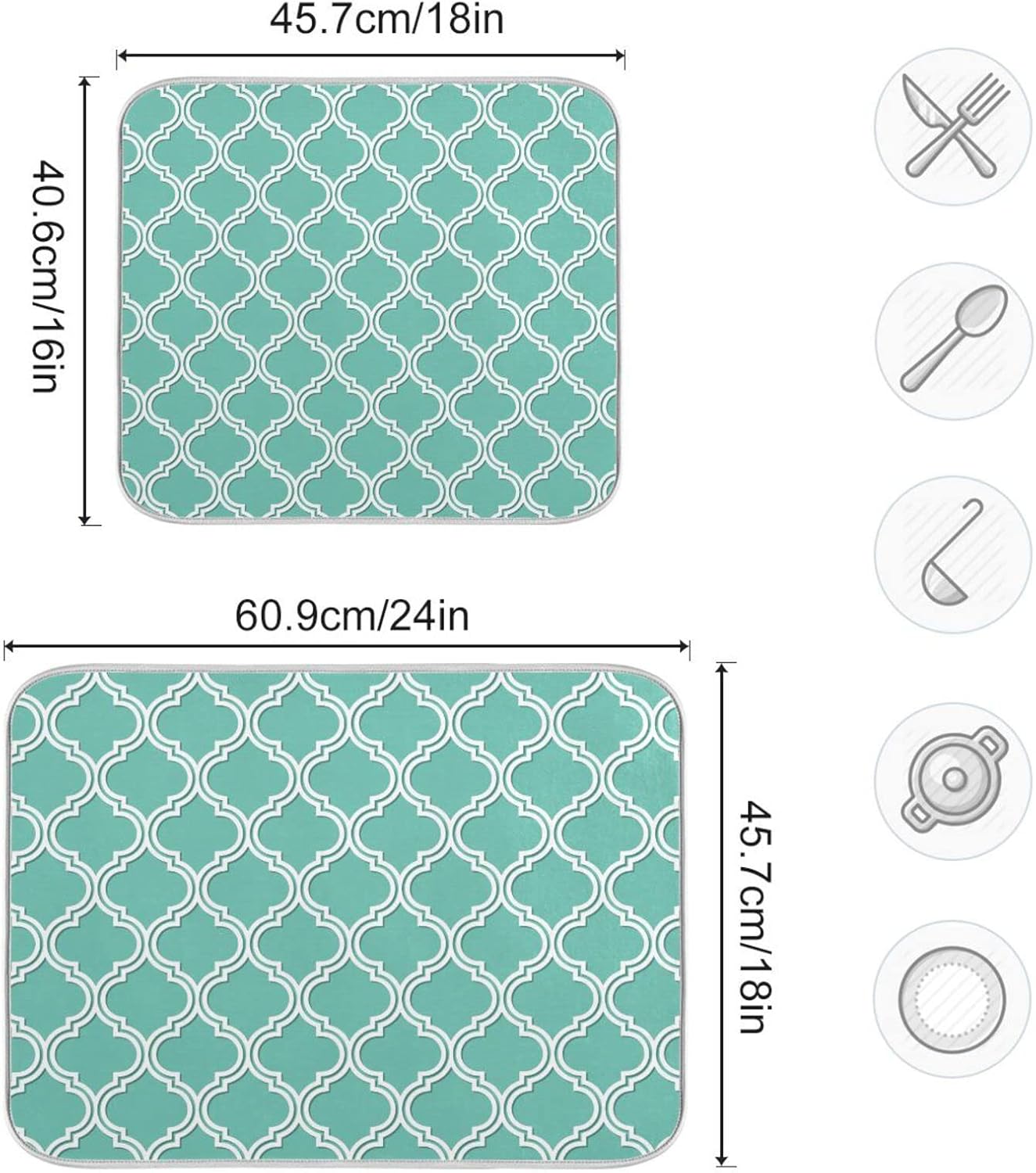 Senya Super Absorbent Dish Drying Mat, Microfiber Fast-Drying Dish Mat, 16/ x 18/ , Kitchen Dish Drying Pad, Seamless Moroccan Pattern