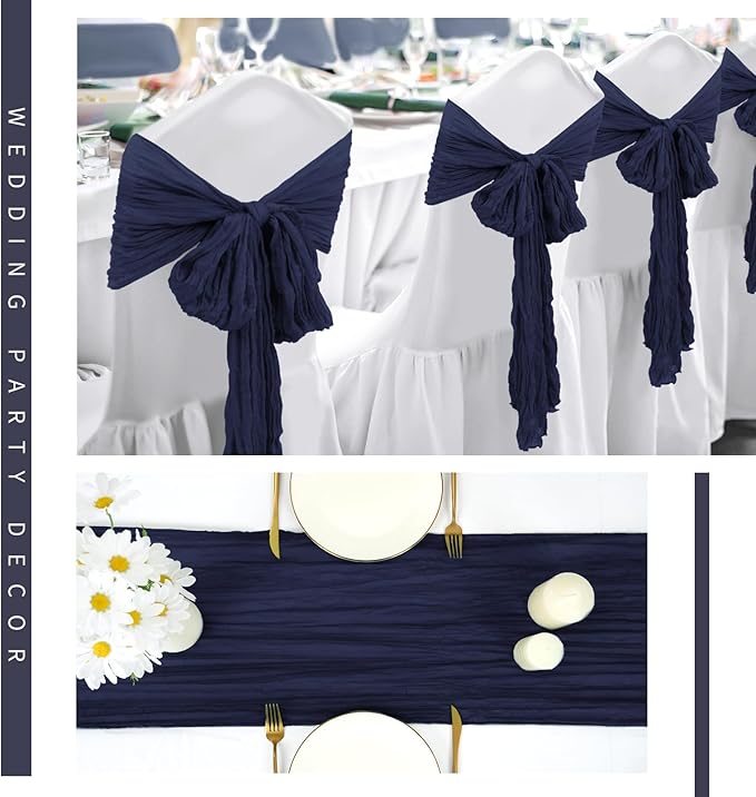 12 Pack Cheesecloth Table Runner 20 x 120 inch Cheese Cloth Table Runner Bulk,Romantic Boho Sheer Gauze Fabric Table Runners for Wedding Reception,Party,Bridal Shower Table Decor(Navy Blue)