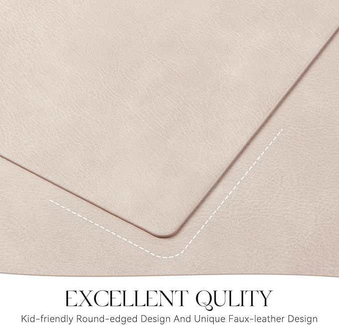 MOSAYT Vinyl Placemats Set of 8-12 X 17 Inch - Faux Leather 100% Waterproof Oil-Proof Wipeable PU Place Mats, Heat Resistant Reversible Table Mats for Kitchen, Dining, Outdoor (Beige)